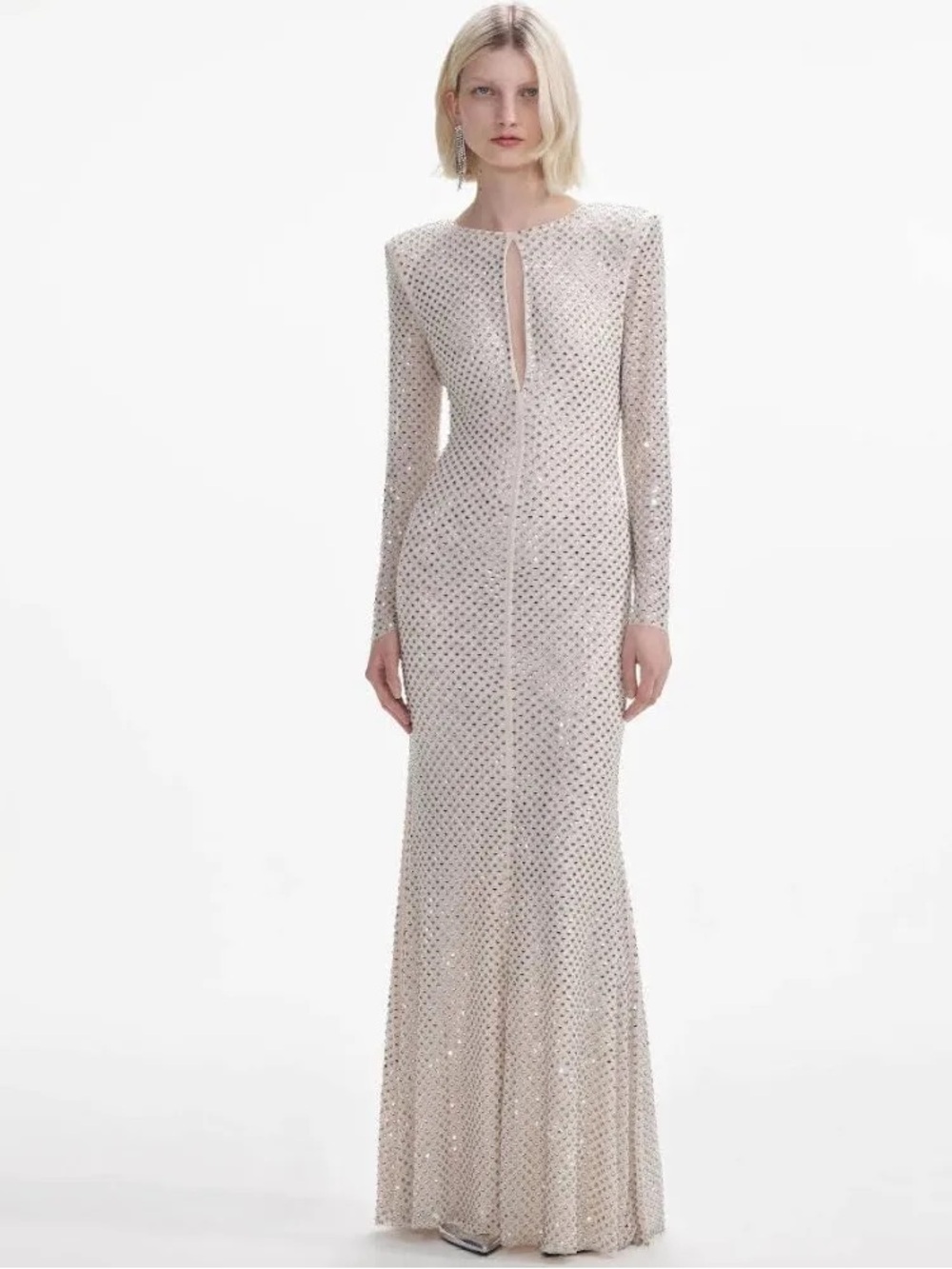 Self Portrait Cream Rhinestone Keyhole Maxi Dress Uk 6, Us 2 $870